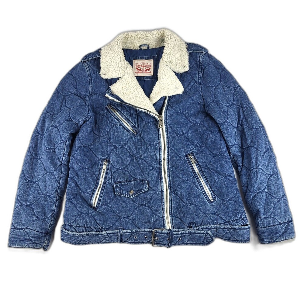 Levi's Quilted Denim Sherpa Belted Jacket Size LARGE